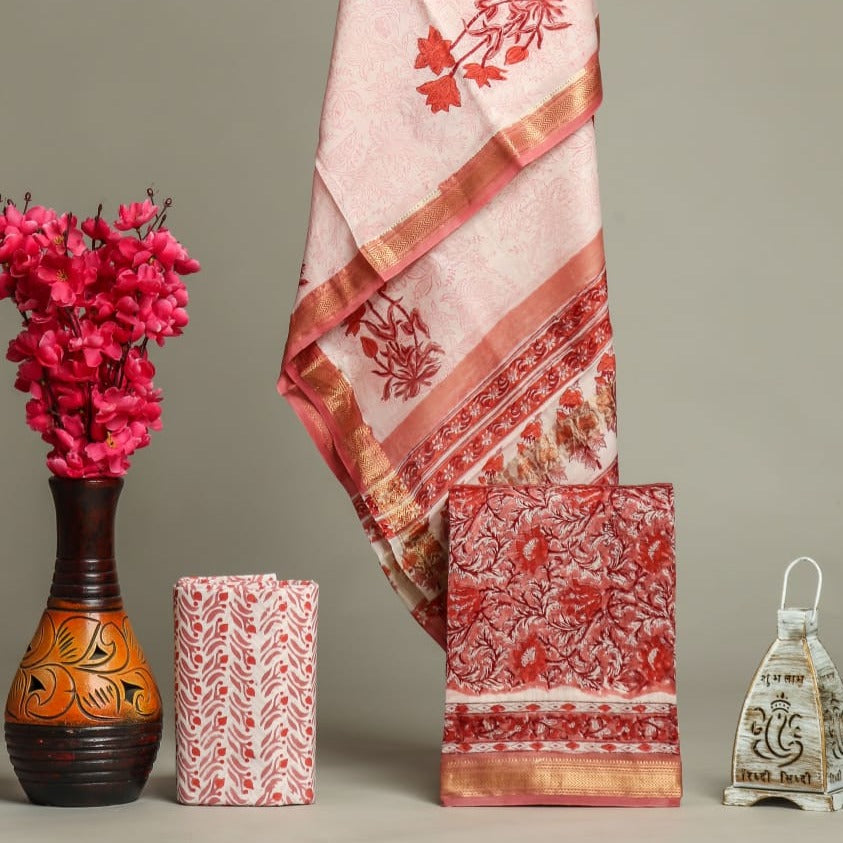 Shop unstitched block print maheshwari silk suits online (MSL351)