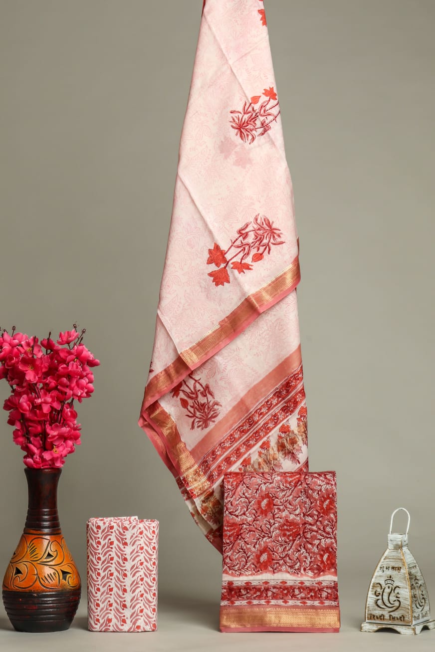 Shop unstitched block print maheshwari silk suits online (MSL351)