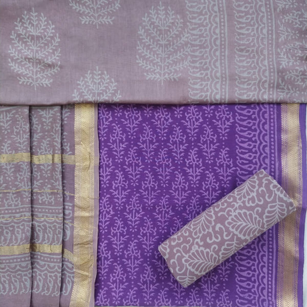 Shop Unstitched Hand Block Print Maheshwari Silk Suit sets (MSL86