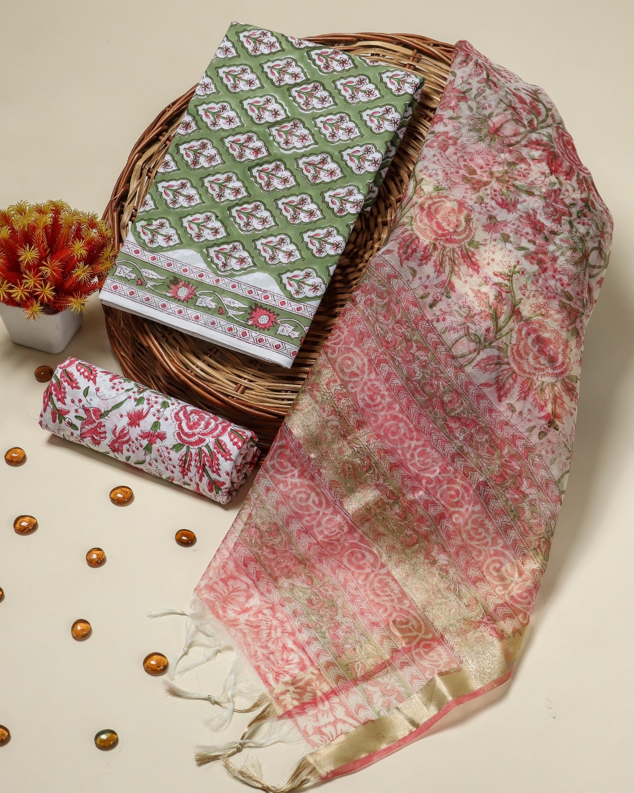 Shop organza dupatta cotton suits online (ORG283)