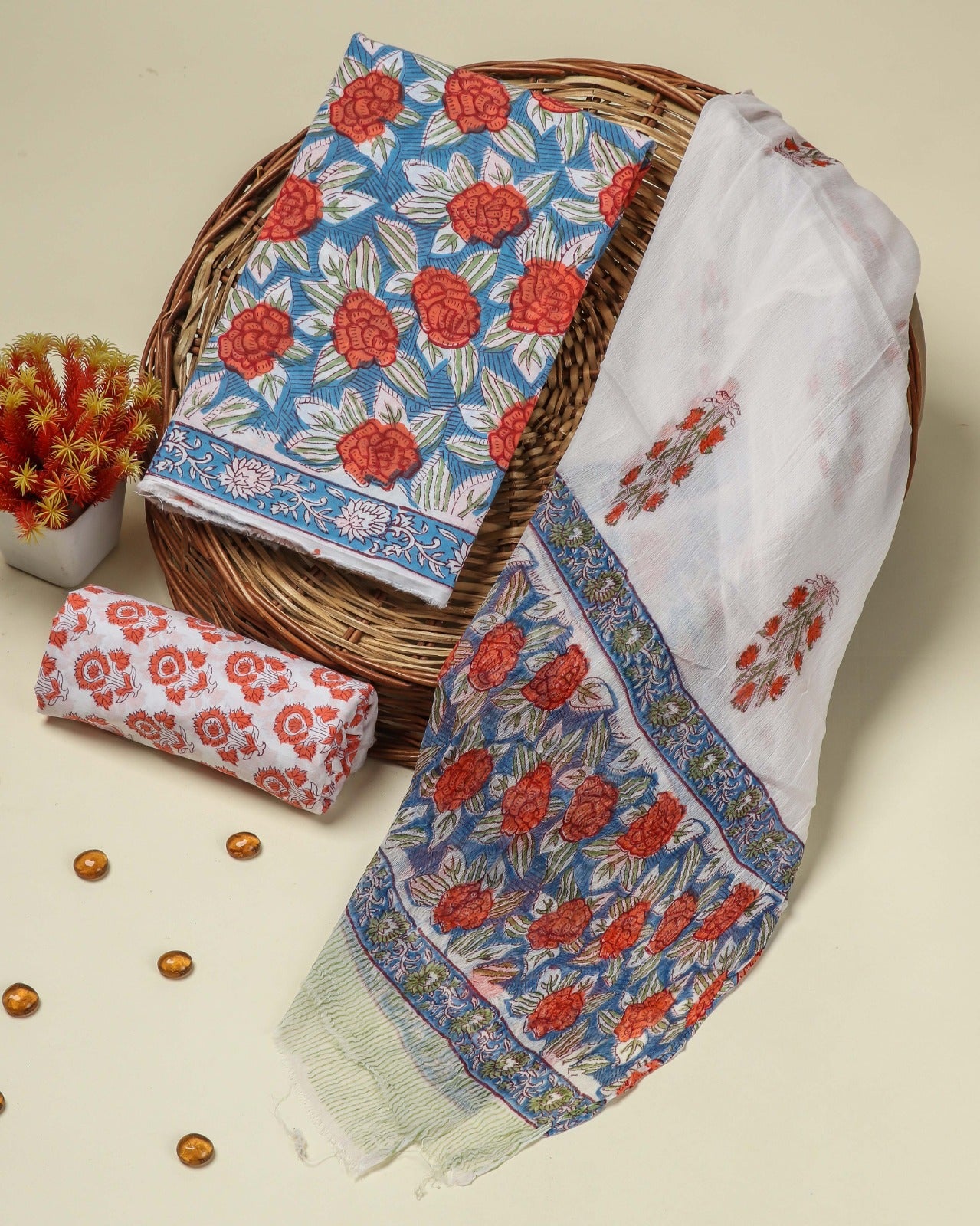 Shop unstitched hand block print cotton suits (PCHF108)