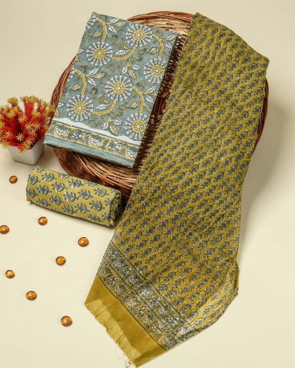 Shop jaipuri print cotton suit set with chiffon dupatta (PCHF120)