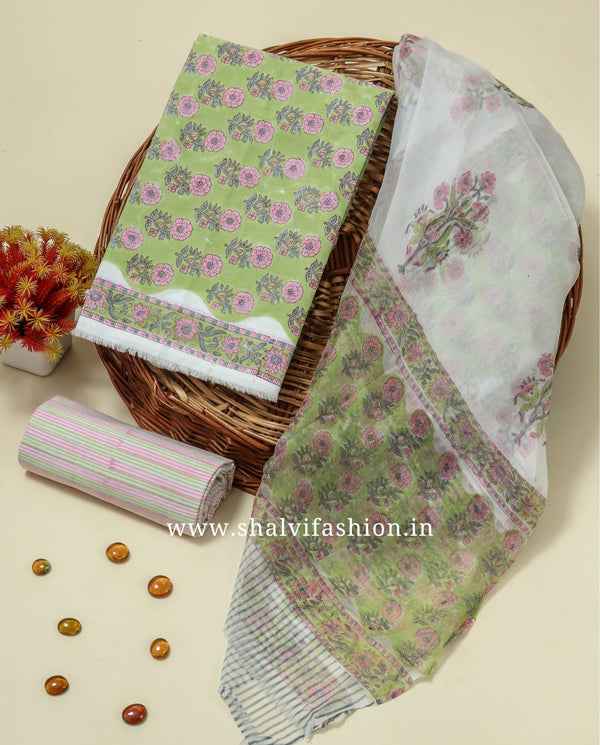 Shop jaipuri print cotton suits with chiffon dupatta online (PCHF198)