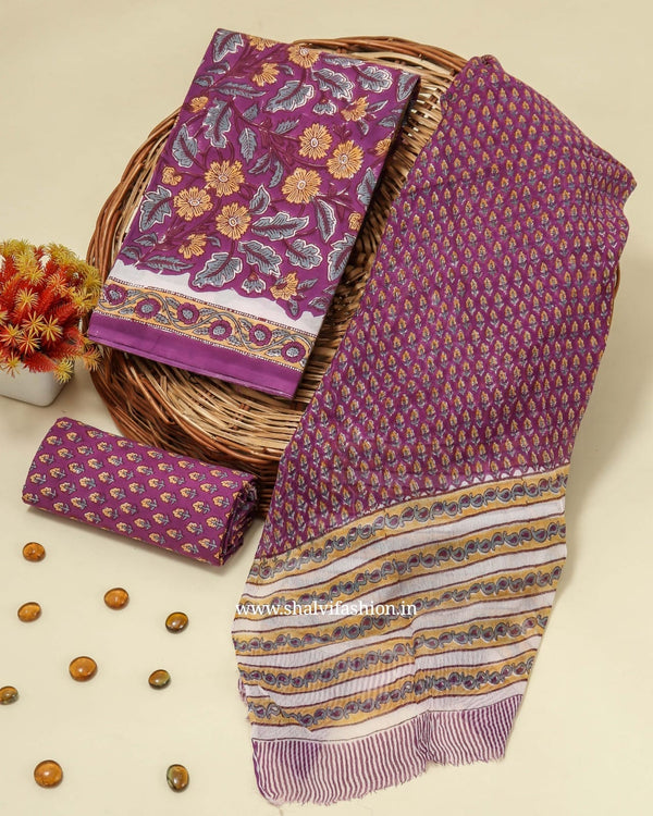 Shop jaipuri printed cotton suits with chiffon dupatta (PCHF286)