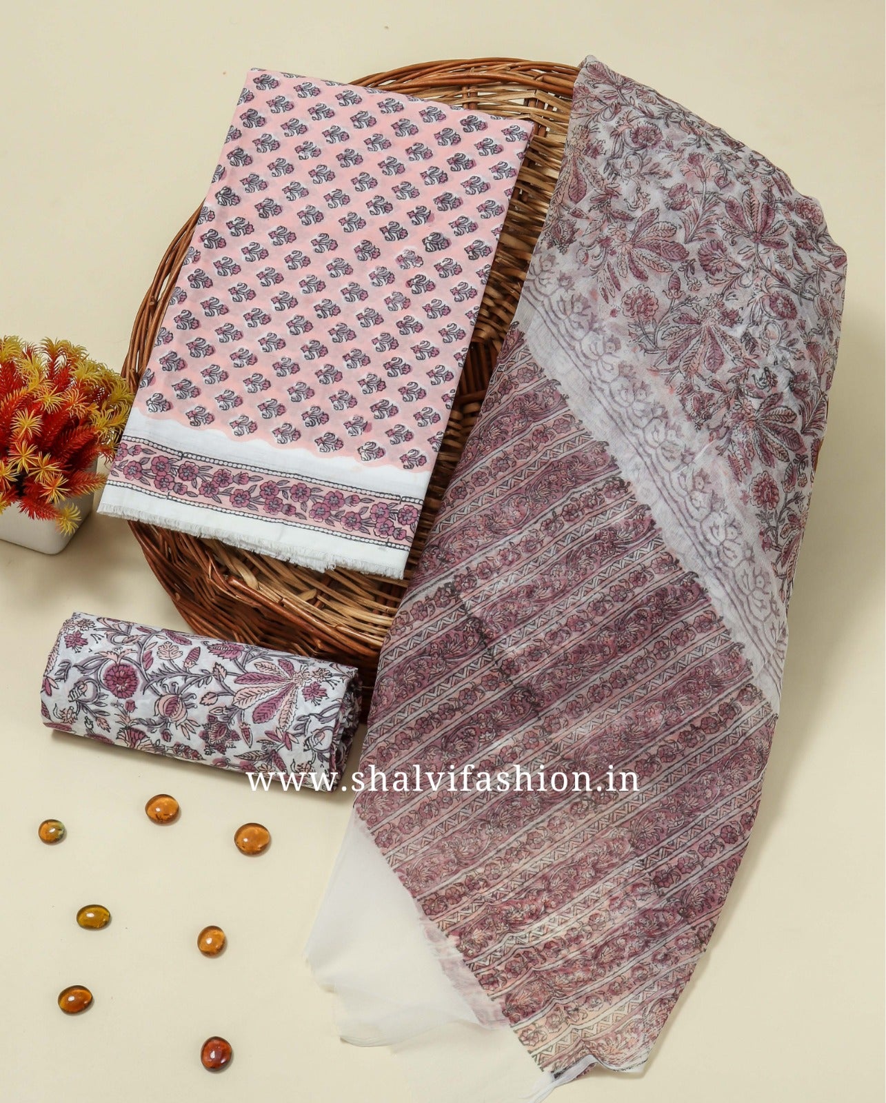 Shop cotton suit material with chiffon dupatta (PCHF390)