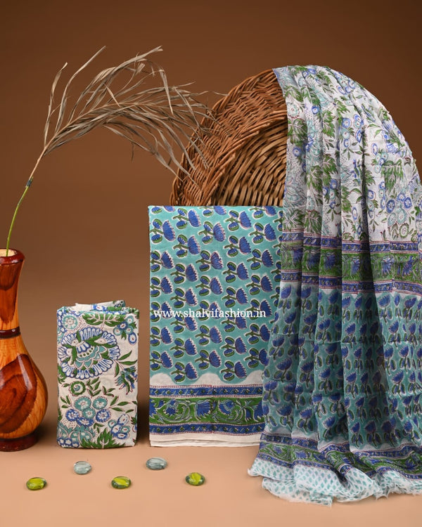 Shop sanganeri print cotton suits with chiffon dupatta (PCHF553)