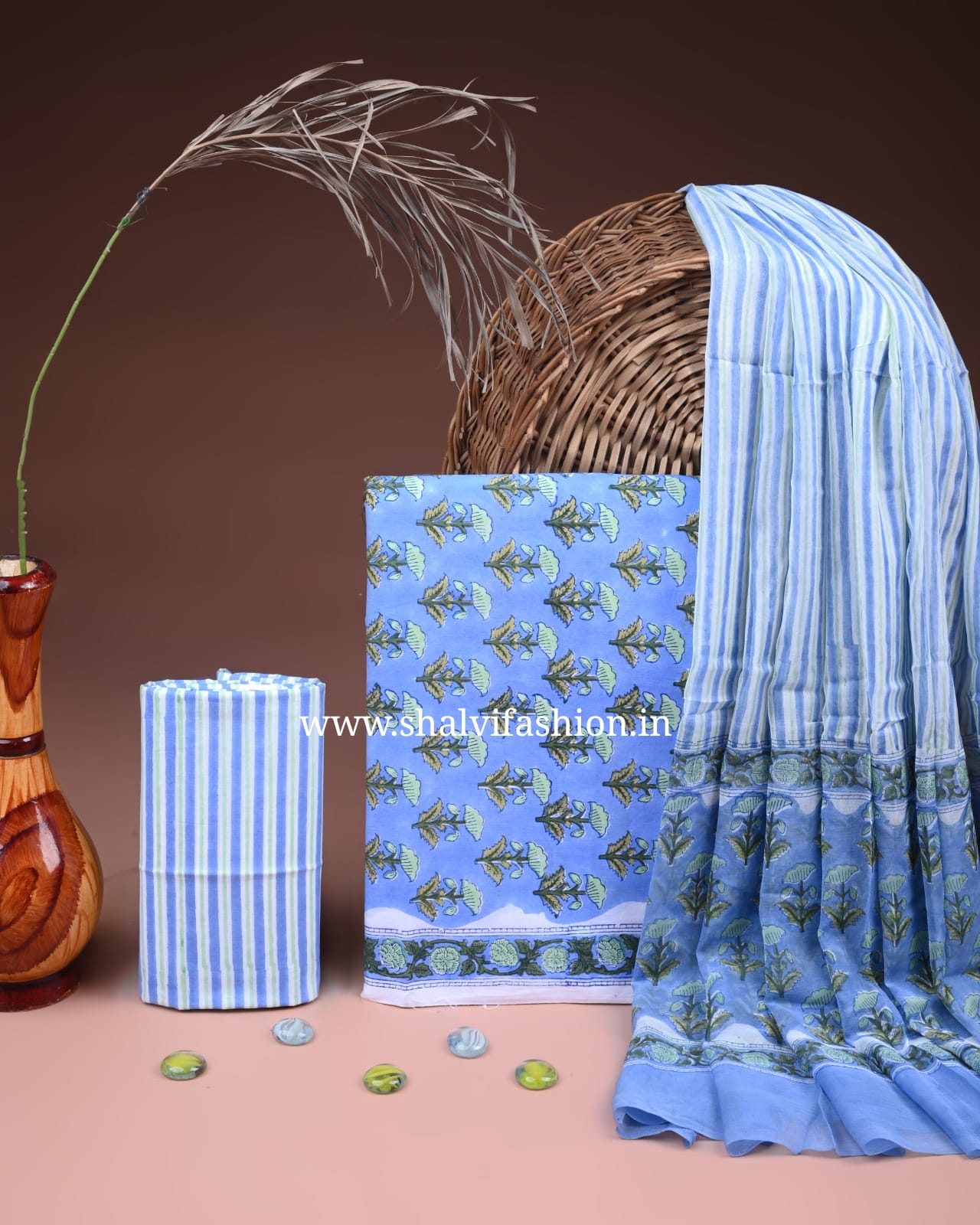 Shop sanganeri print cotton suits with chiffon dupatta (PCHF680)