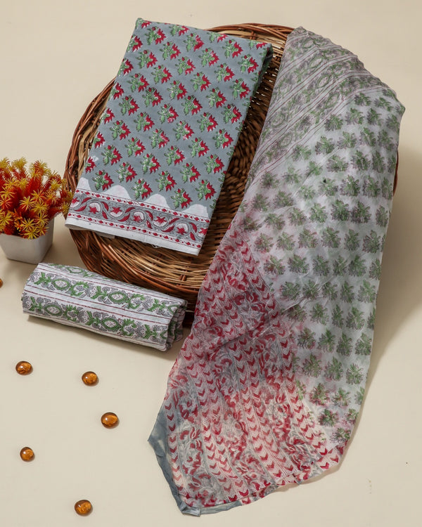 Shop unstitched cotton suit with chiffon dupatta in jaipur (PCHF88)