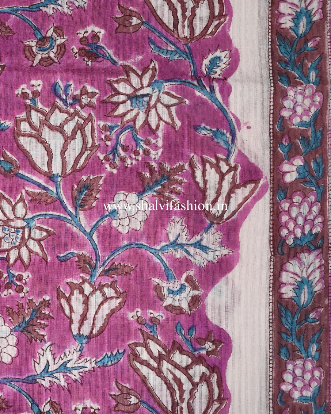 Shop jaipuri print textured line cotton suits with chiffon dupatta (PCHF647)