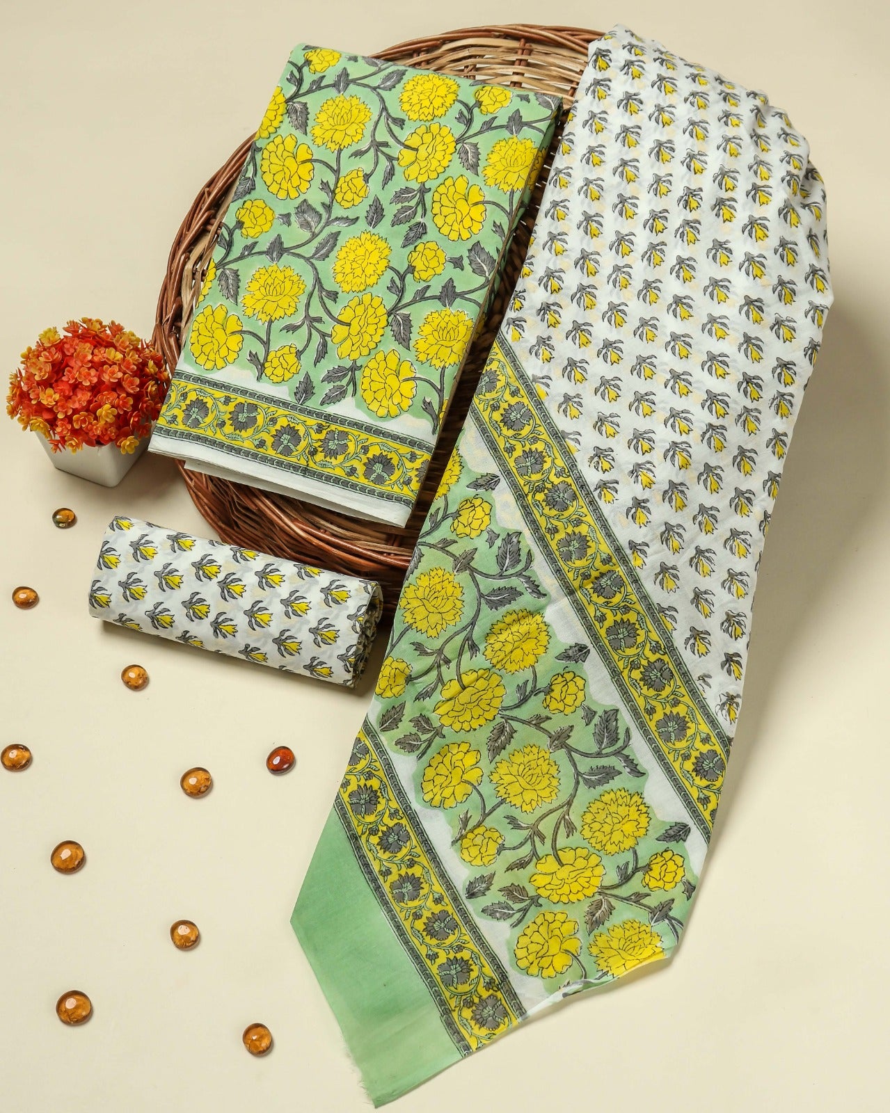 Shop block print cotton suits with mulmul dupatta in jaipur (PRMUL125)