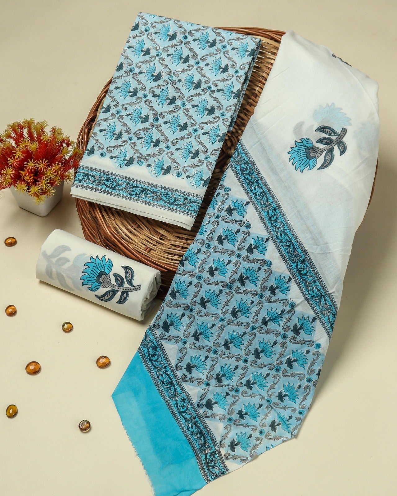 Shop traditional block print cotton suits online shopping (PRMUL159)