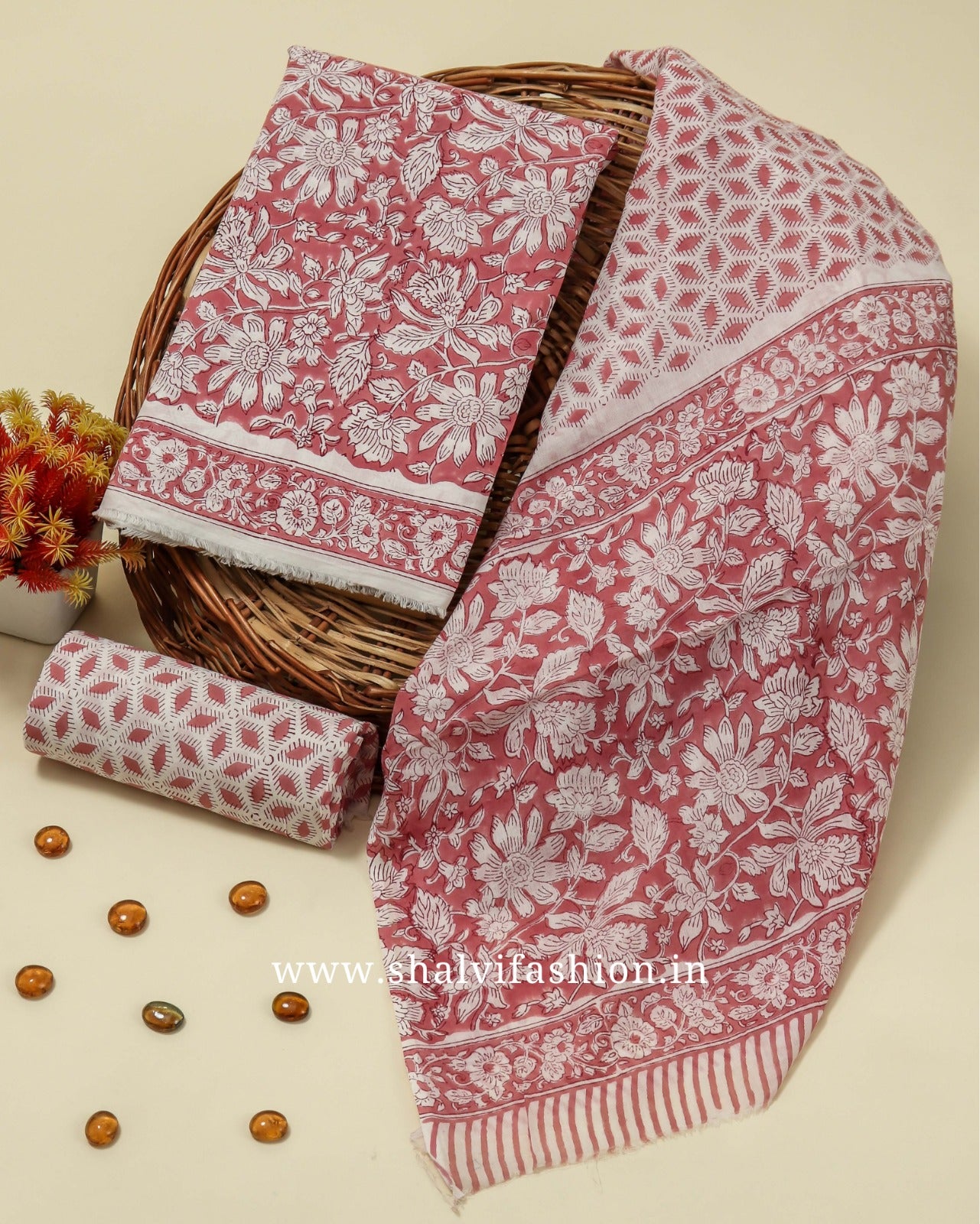 Shop block print mulmul dupatta cotton suits (PRMUL221)