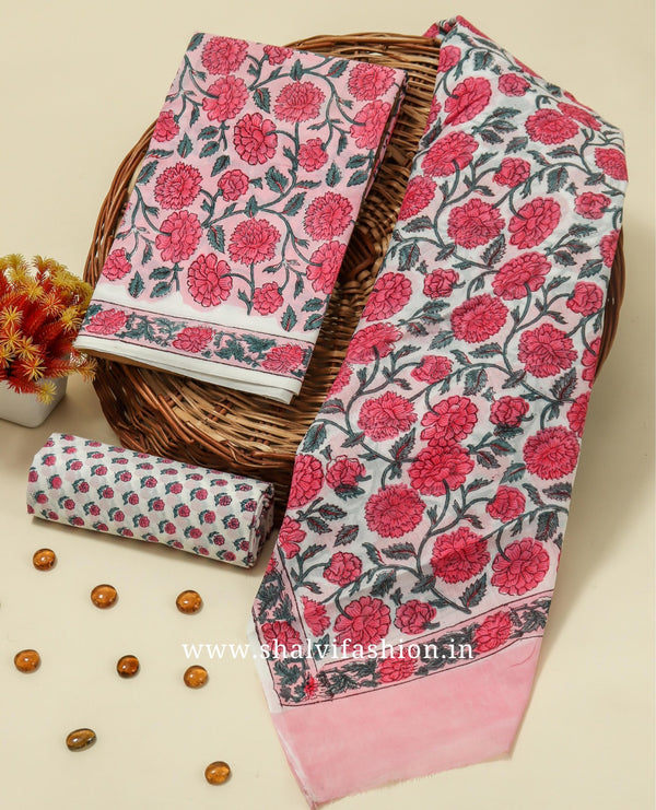 Shop hand block print cotton suits with mulmul dupatta online (PRMUL226)