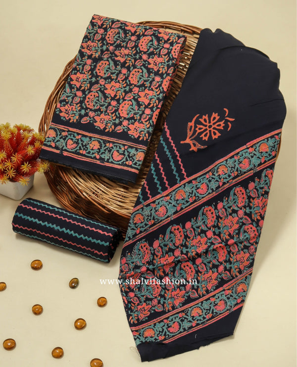 Shop unstitched block print cotton suits online (PRMUL241)