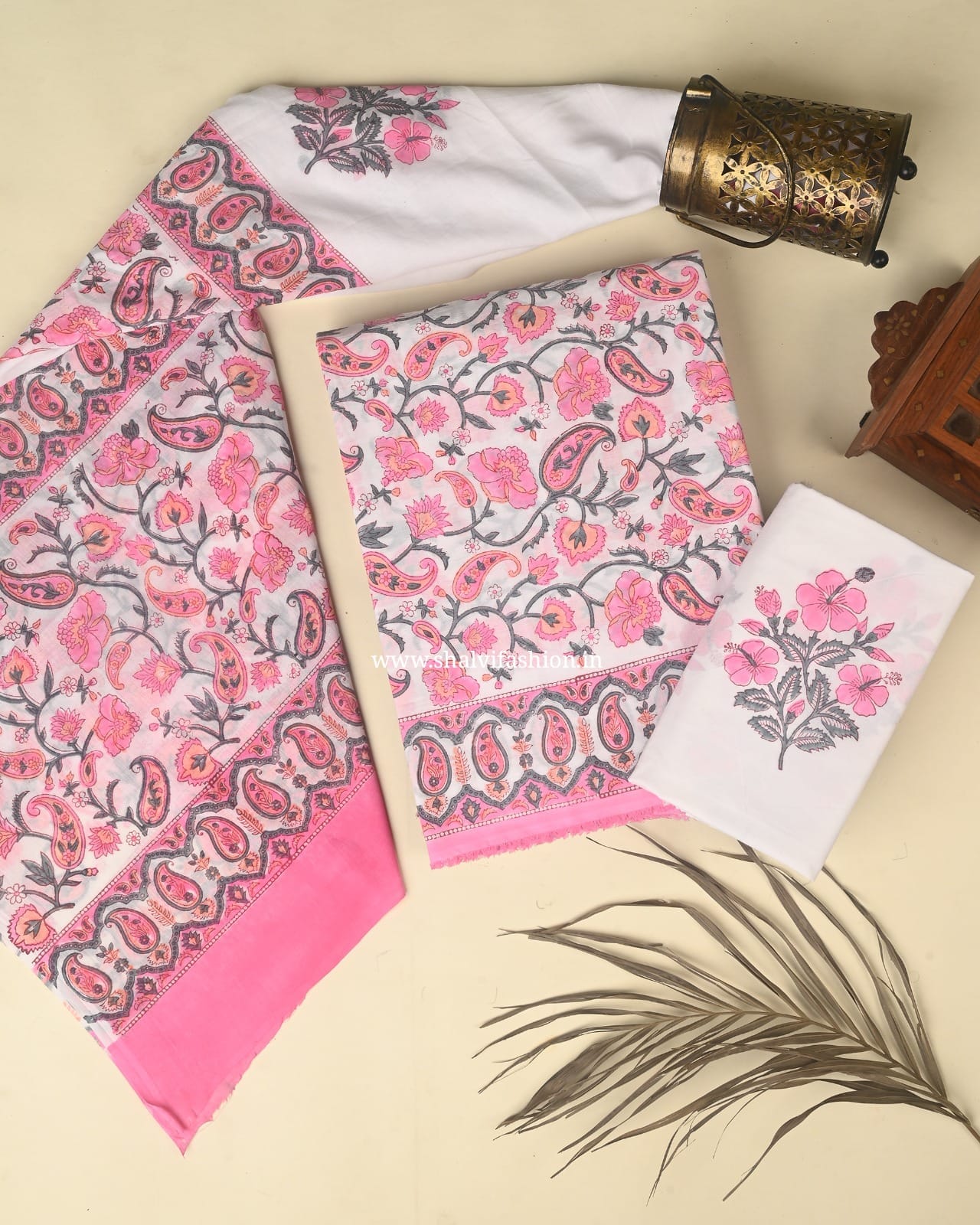 Shop unstitched cotton suits with mulmul dupatta (PRMUL438)