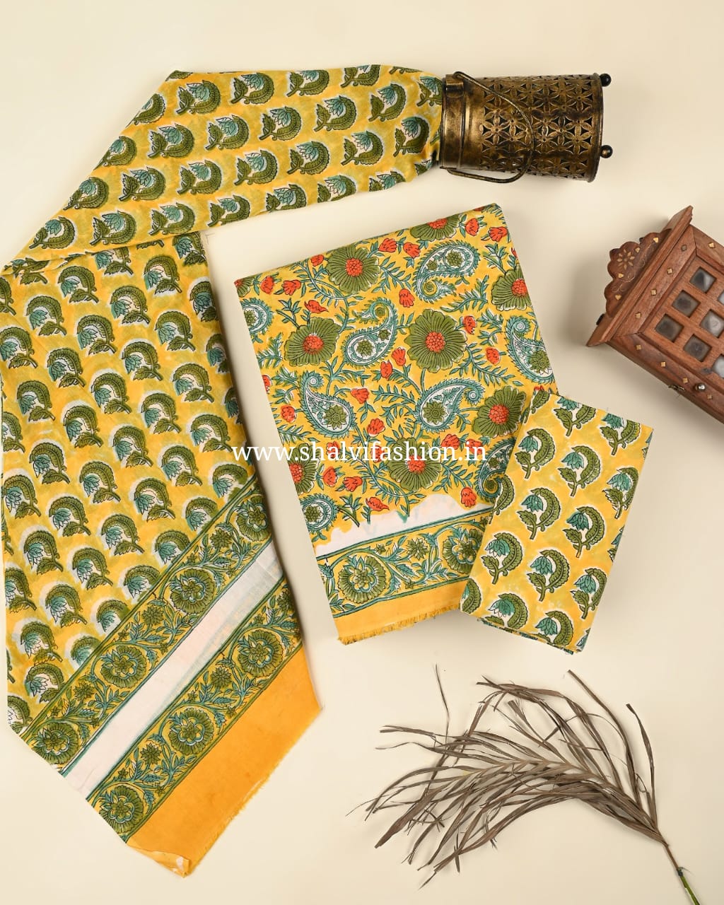 Shop block print cotton suits with cotton dupatta (PRMUL482)
