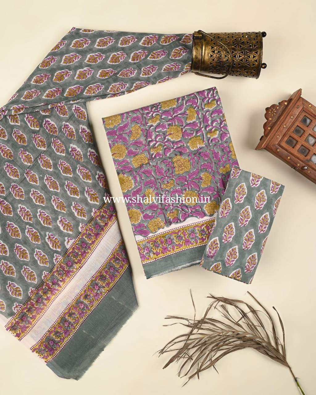 Shop unstitched jaipuri print cotton suits with cotton dupatta(PRMUL483)