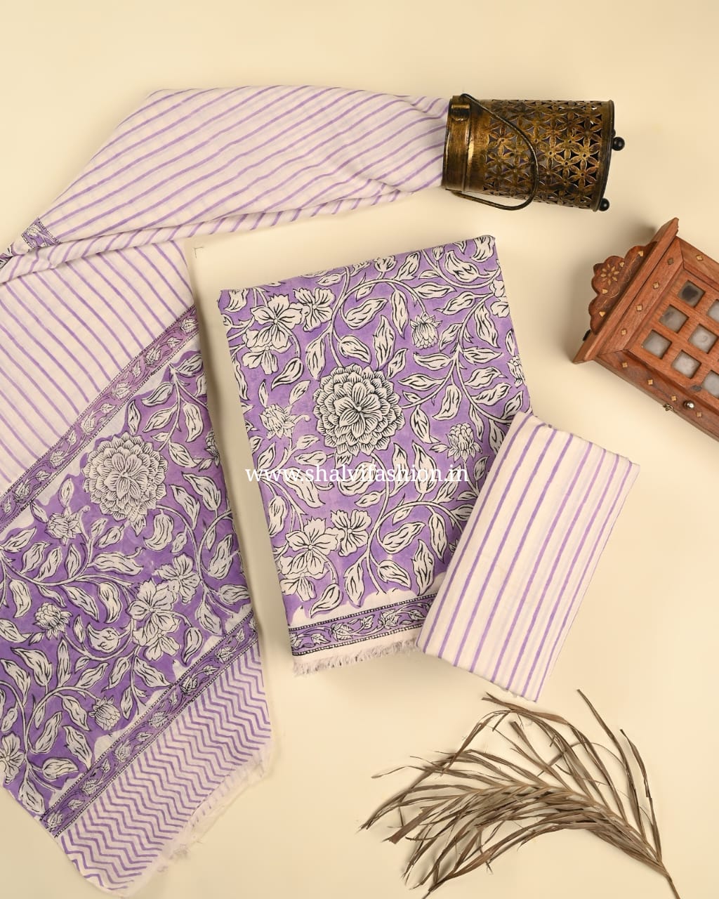Shop block printed cotton suits with cotton dupatta online (PRMUL495)