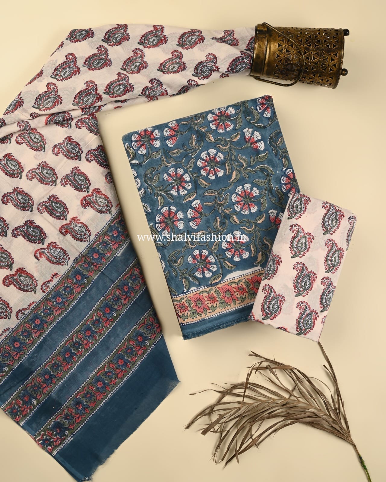 Shop unstitched hand block print cotton suits (PRMUL508)