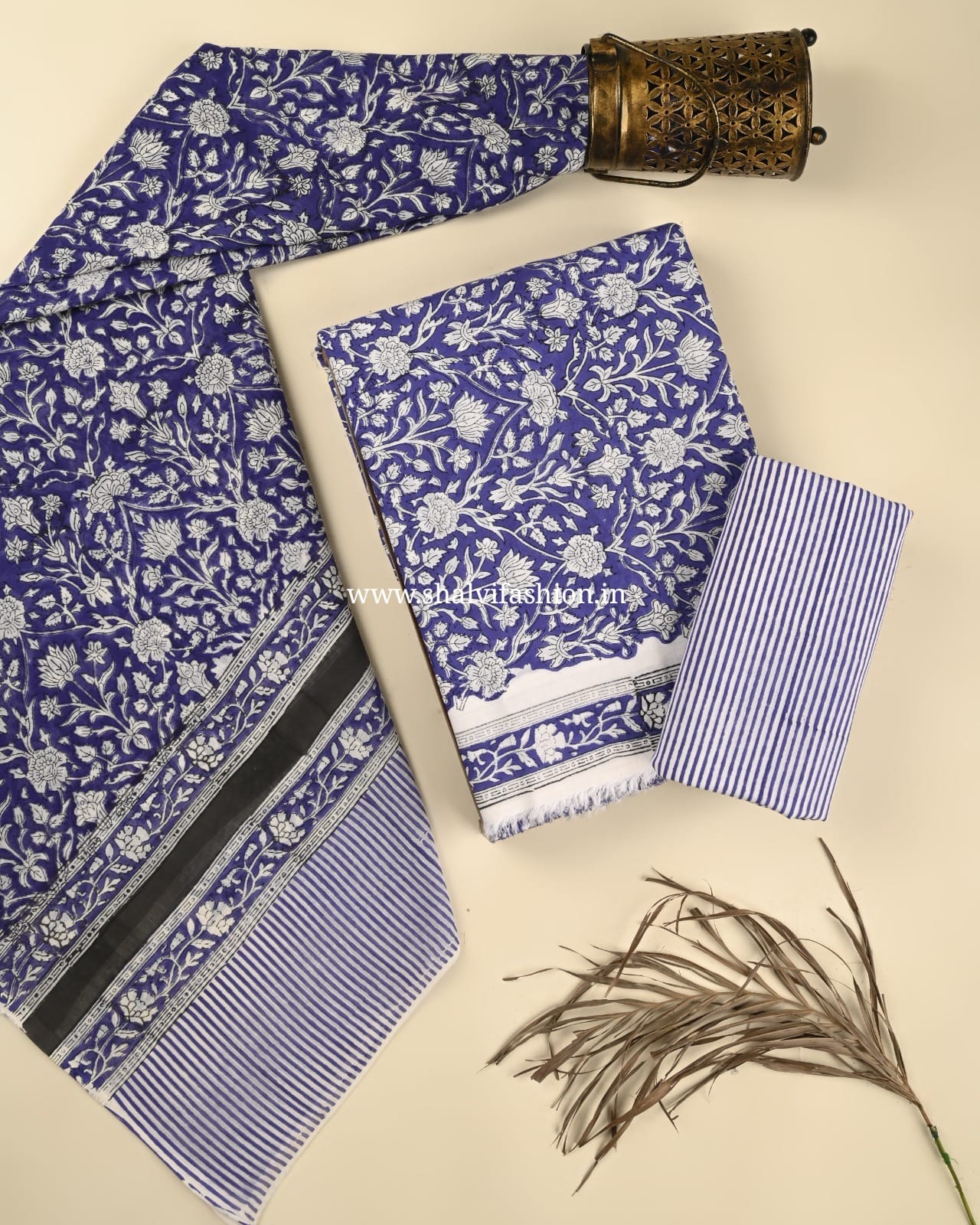 Shop block print cotton suits with mulmul dupatta (PRMUL515)