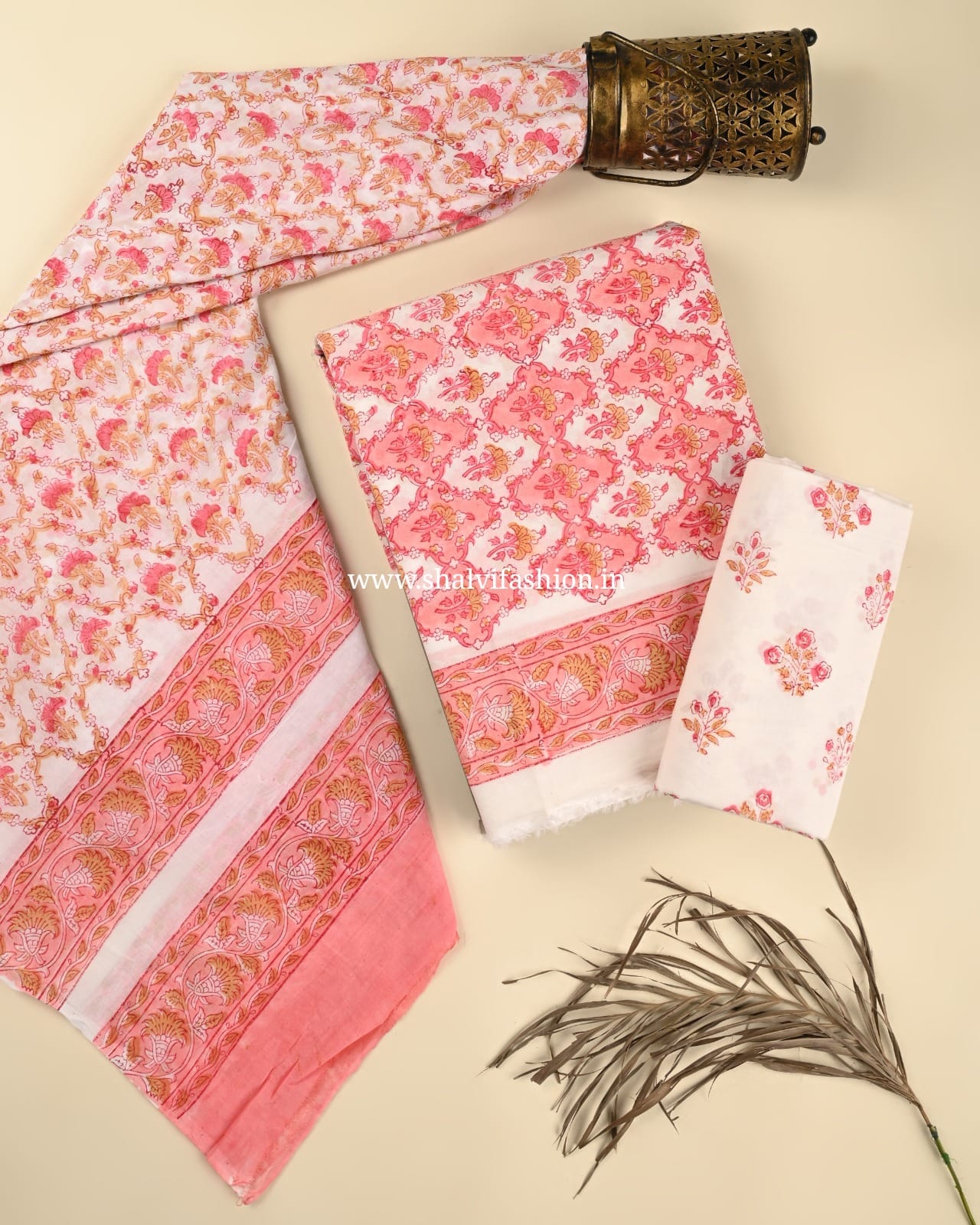 Shop sanganeri print cotton suits with mulmul dupatta (PRMUL516)