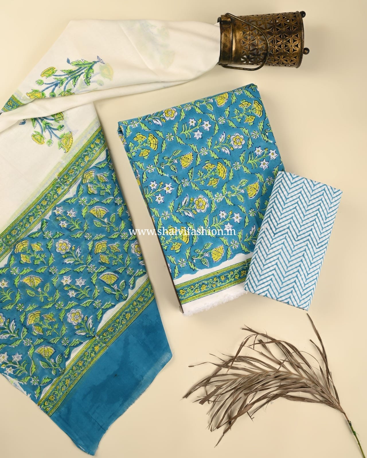Shop sanganeri print cotton suits with mulmul dupatta (PRMUL521)