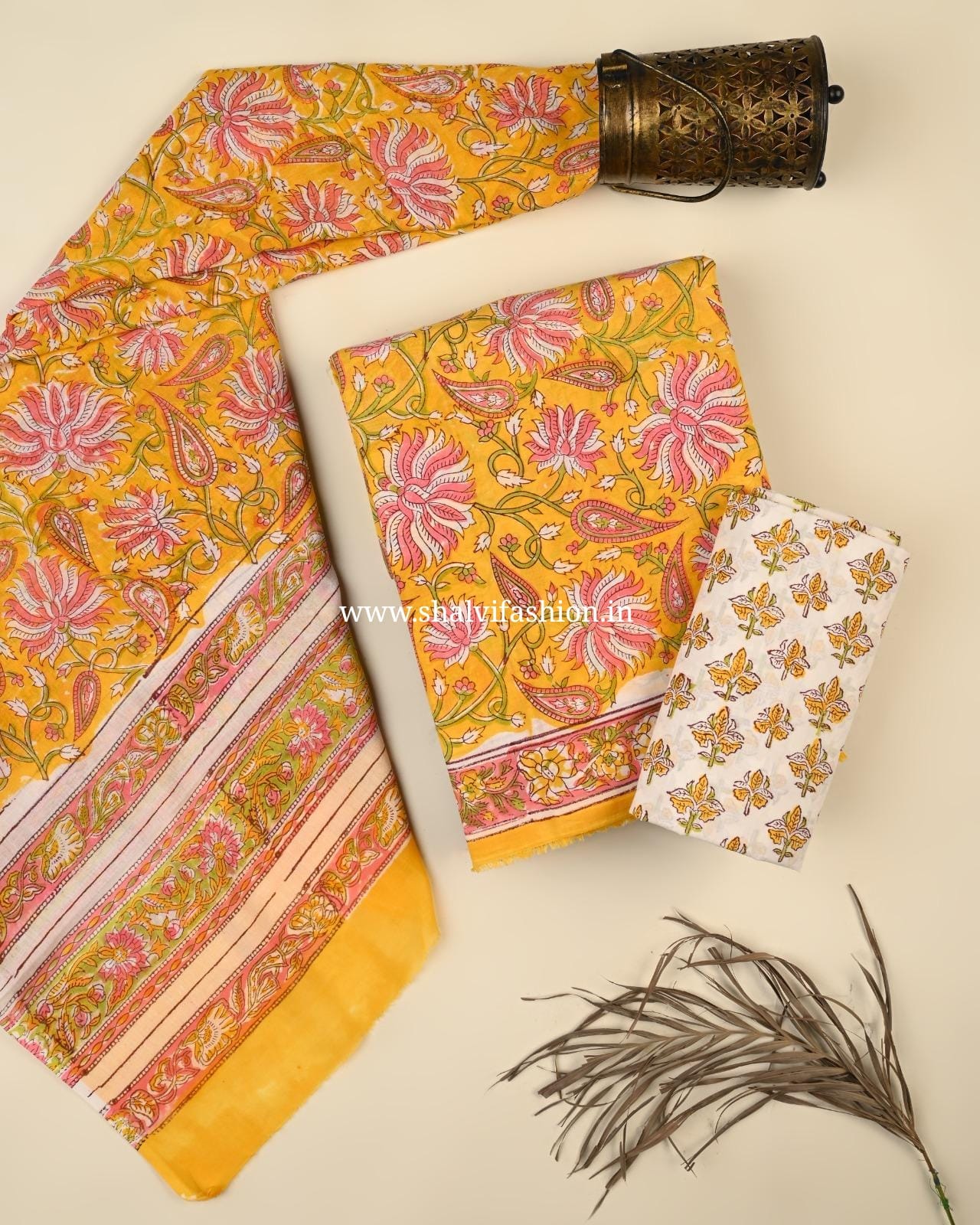Shop unstitched hand block print cotton suits online (PRMUL536)