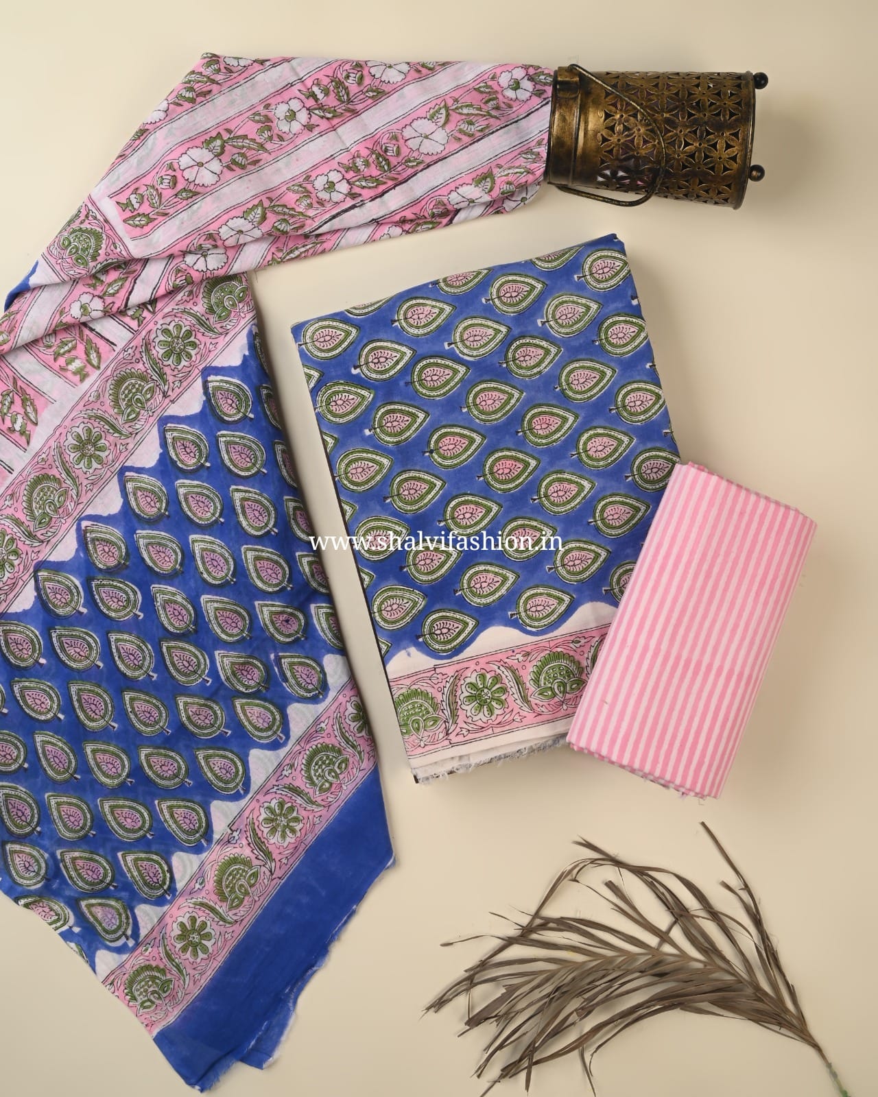 Shop sanganeri print cotton suits with mulmul dupatta (PRMUL547)