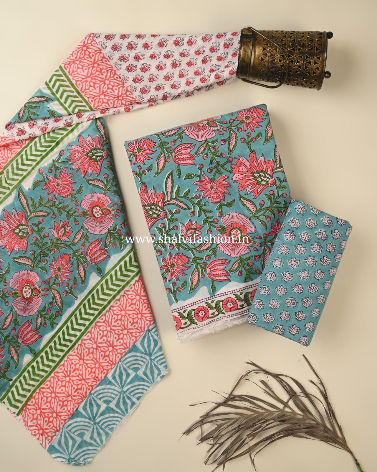 Shop hand block print mulmul dupatta cotton suits (PRMUL550)