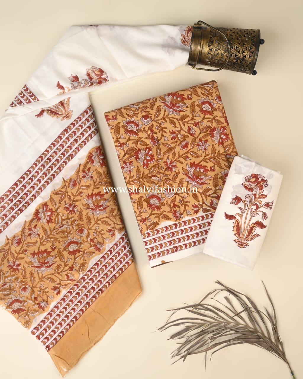 Shop bl0ock print cotton suits with mulmul dupatta (PRMUL553)