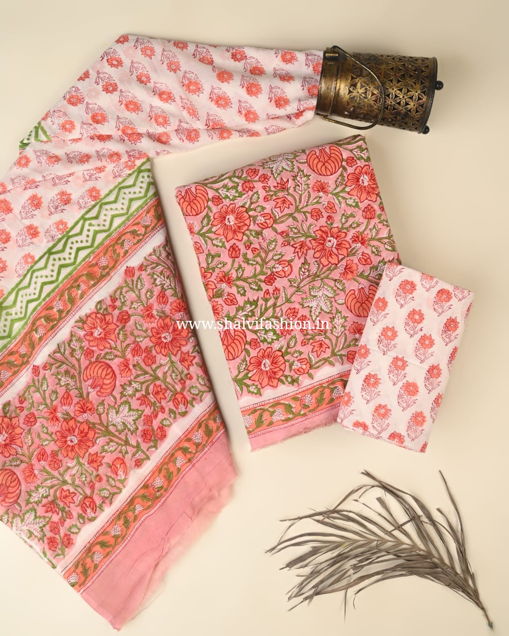 Shop unstitched block print cotton suits online (PRMUL554)