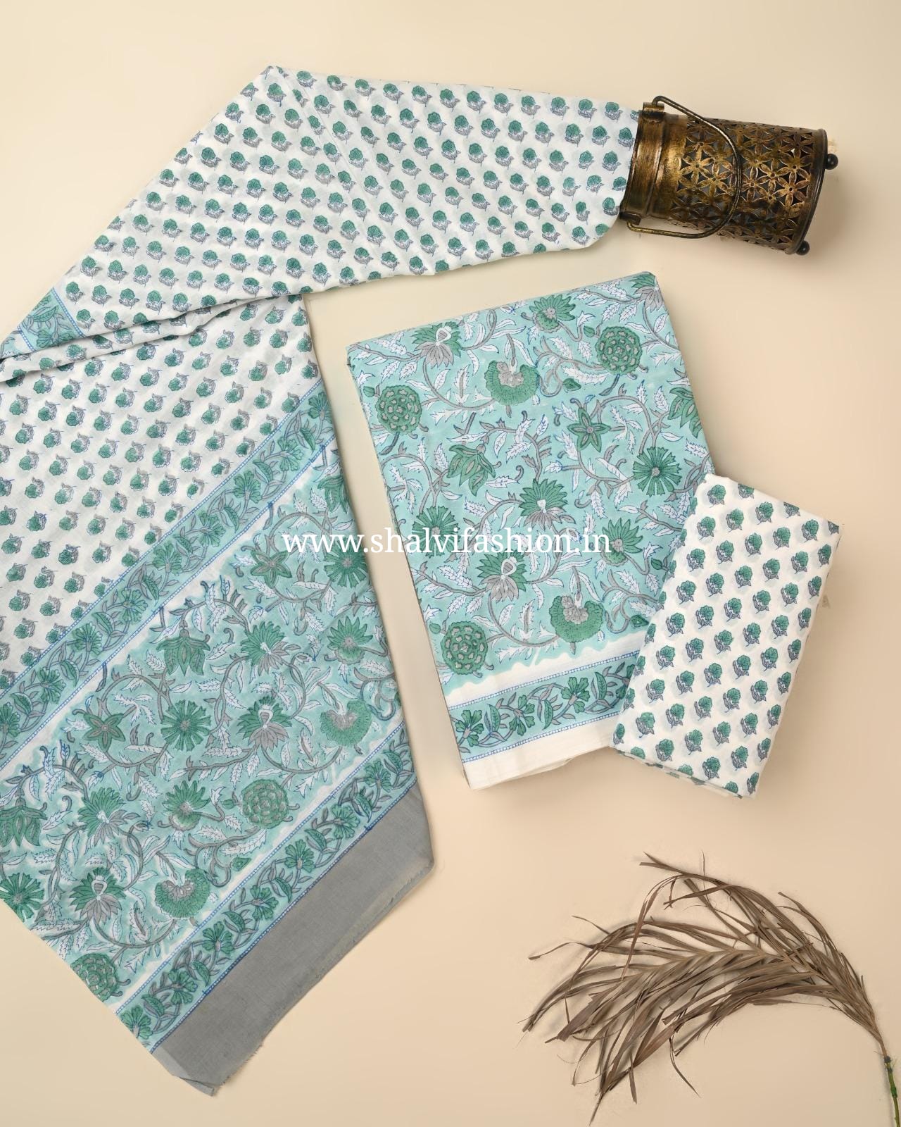 Shop unstitched block printed cotton suits with mulmul dupatta (PRMUL615)