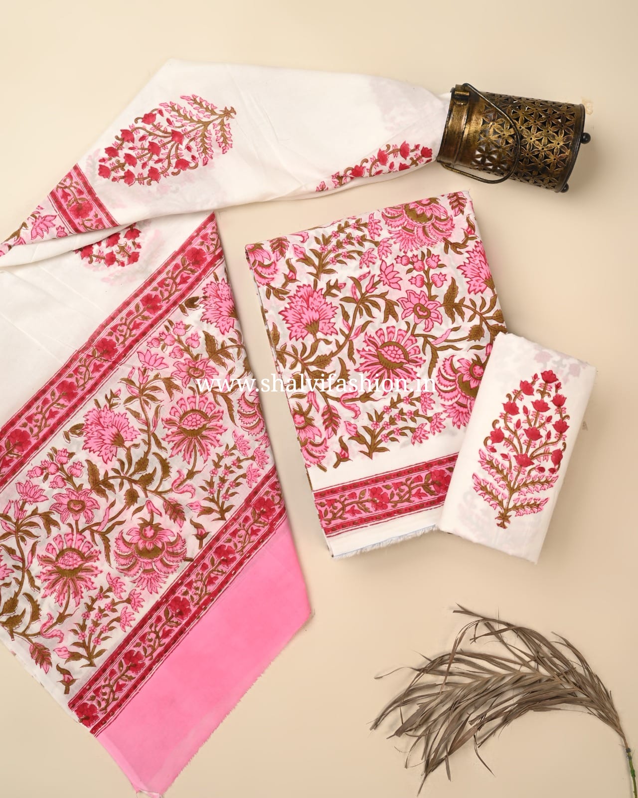 Shop jaipuri printed cotton suits with mulmul dupatta (PRMUL623)