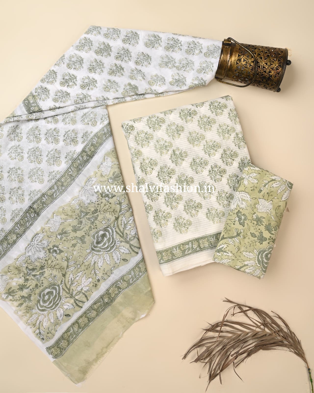 Shop hand block printed cotton suits with mulmul dupatta (PRMUL624)