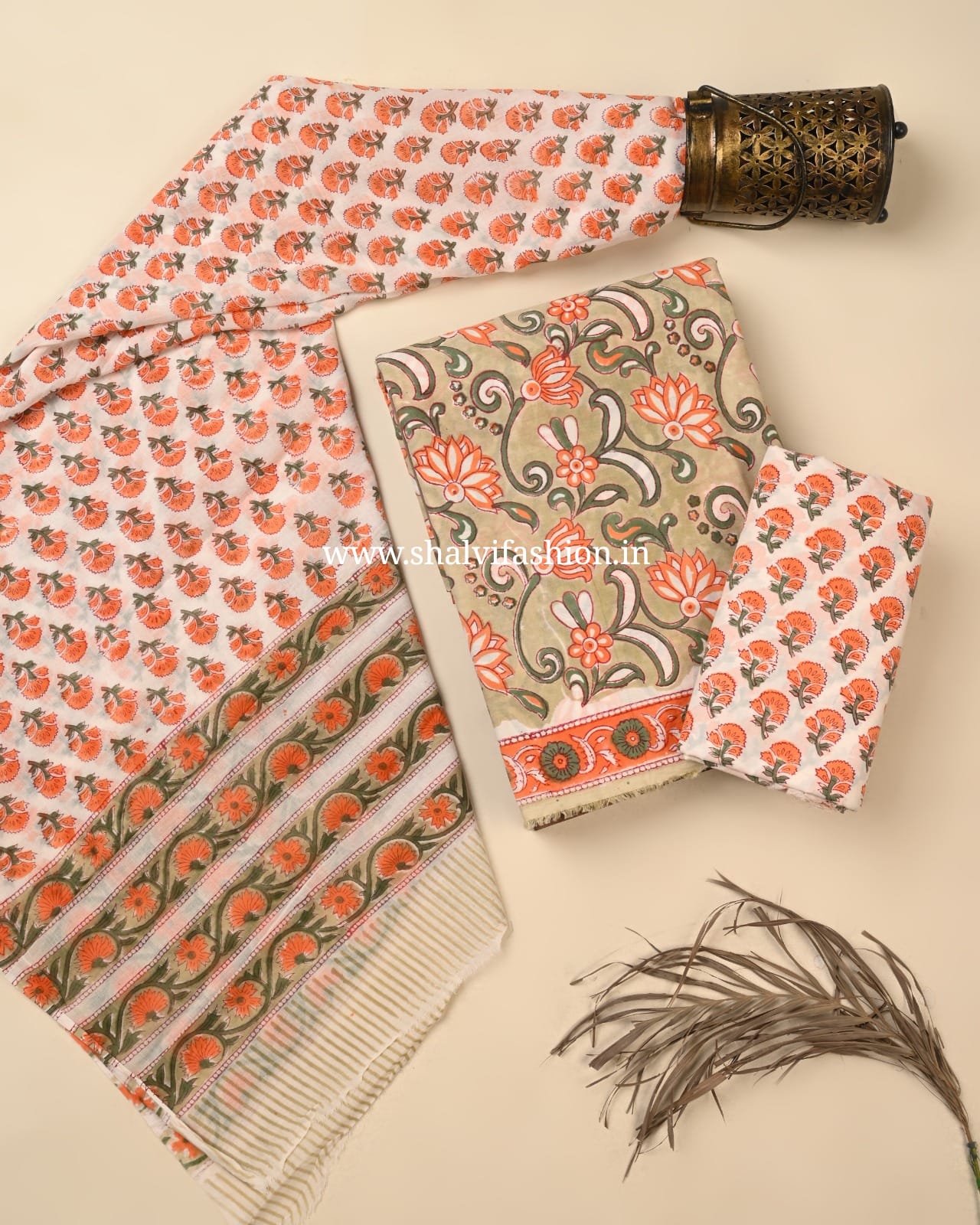 Shop jaipuri block print cotton suits with mulmul dupatta (PRMUL631)