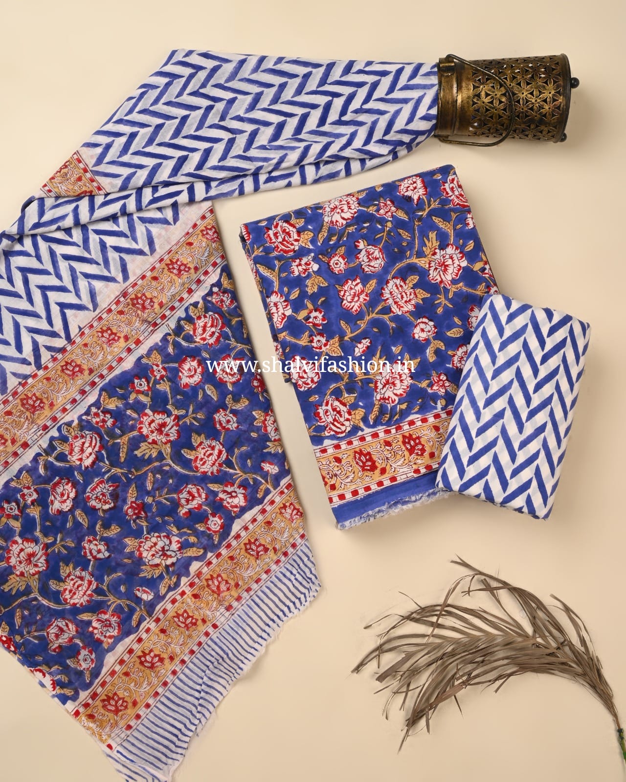 Shop hand block printed cotton suits with mulmul dupatta (PRMUL634)