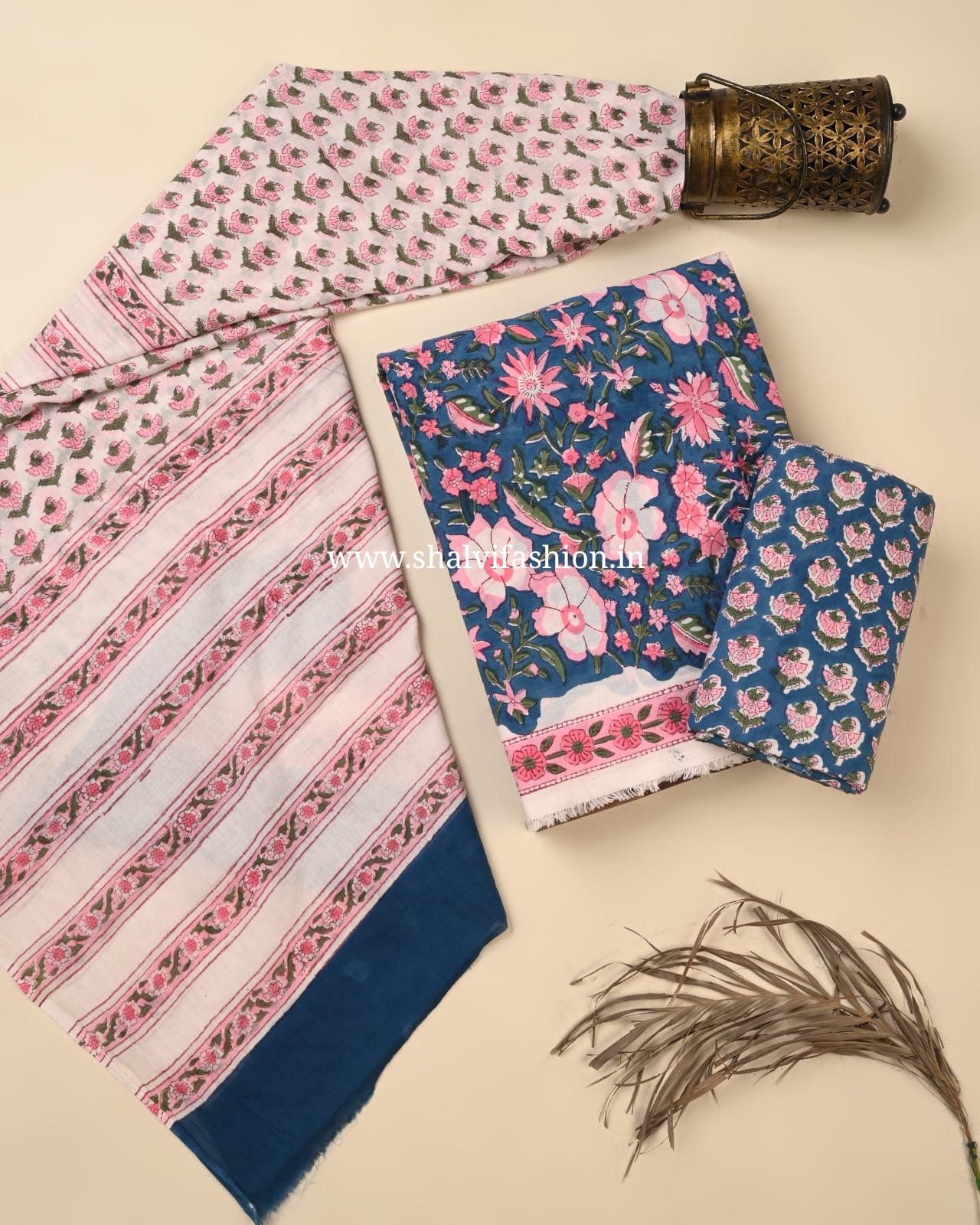 Shop hand block printed cotton suits online shopping (PRMUL635)