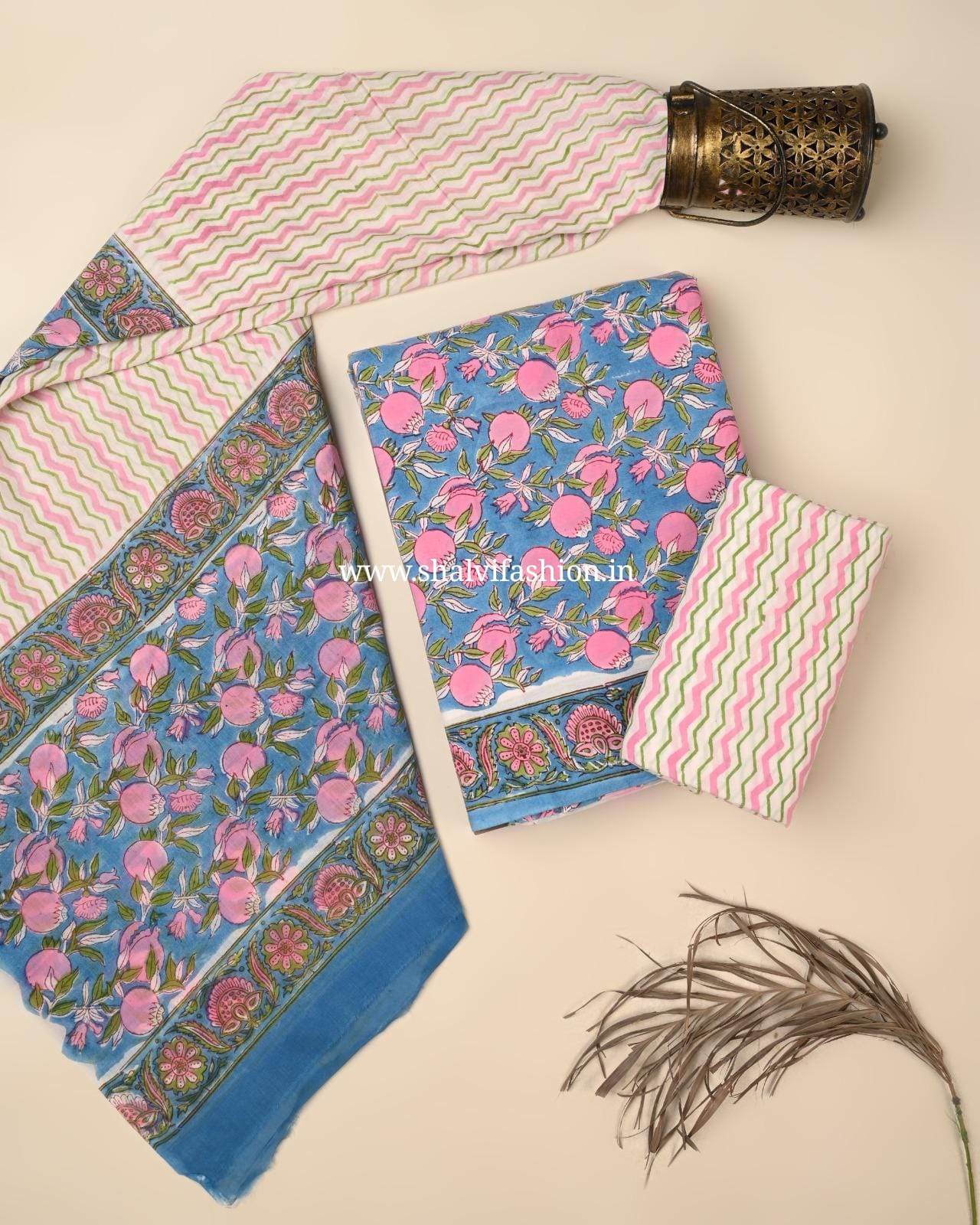 Shop block print mulmul dupatta cotton suits in jaipur (PRMUL650)