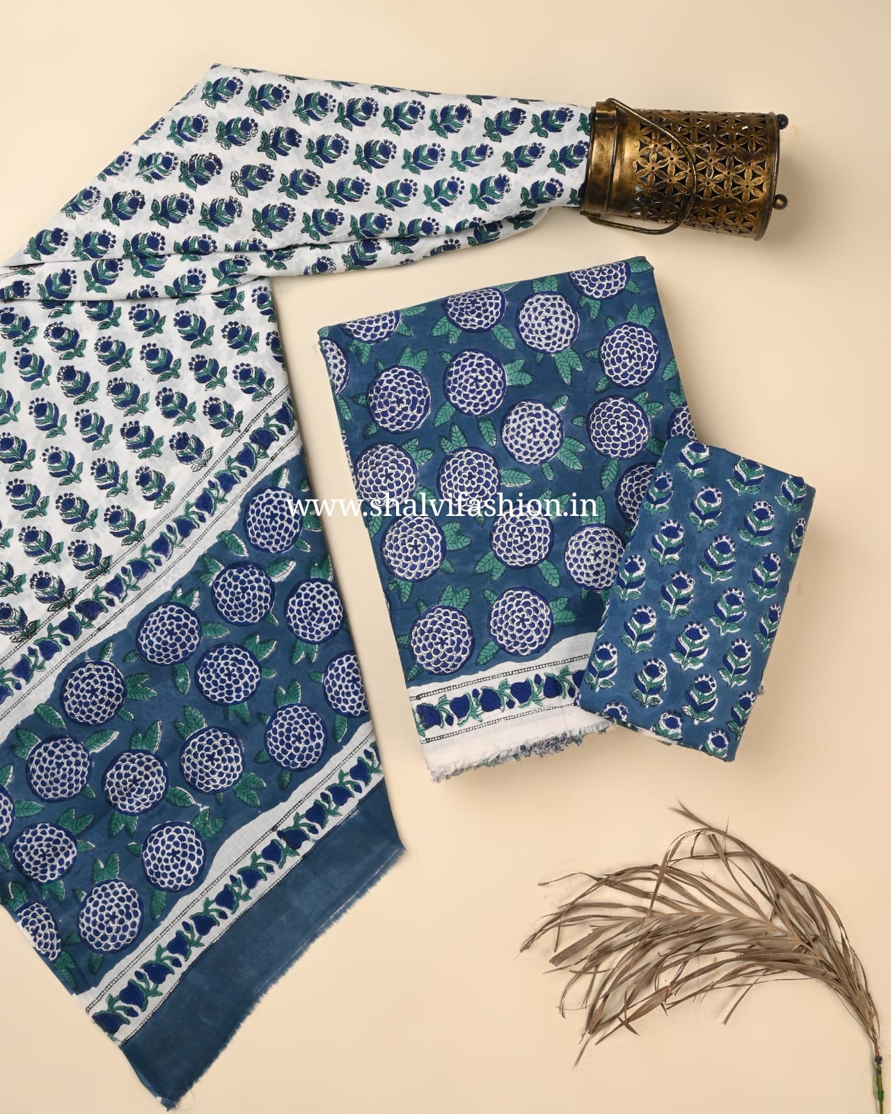 Shop jaipuri print cotton suits with mulmul dupatta (PRMUL652)