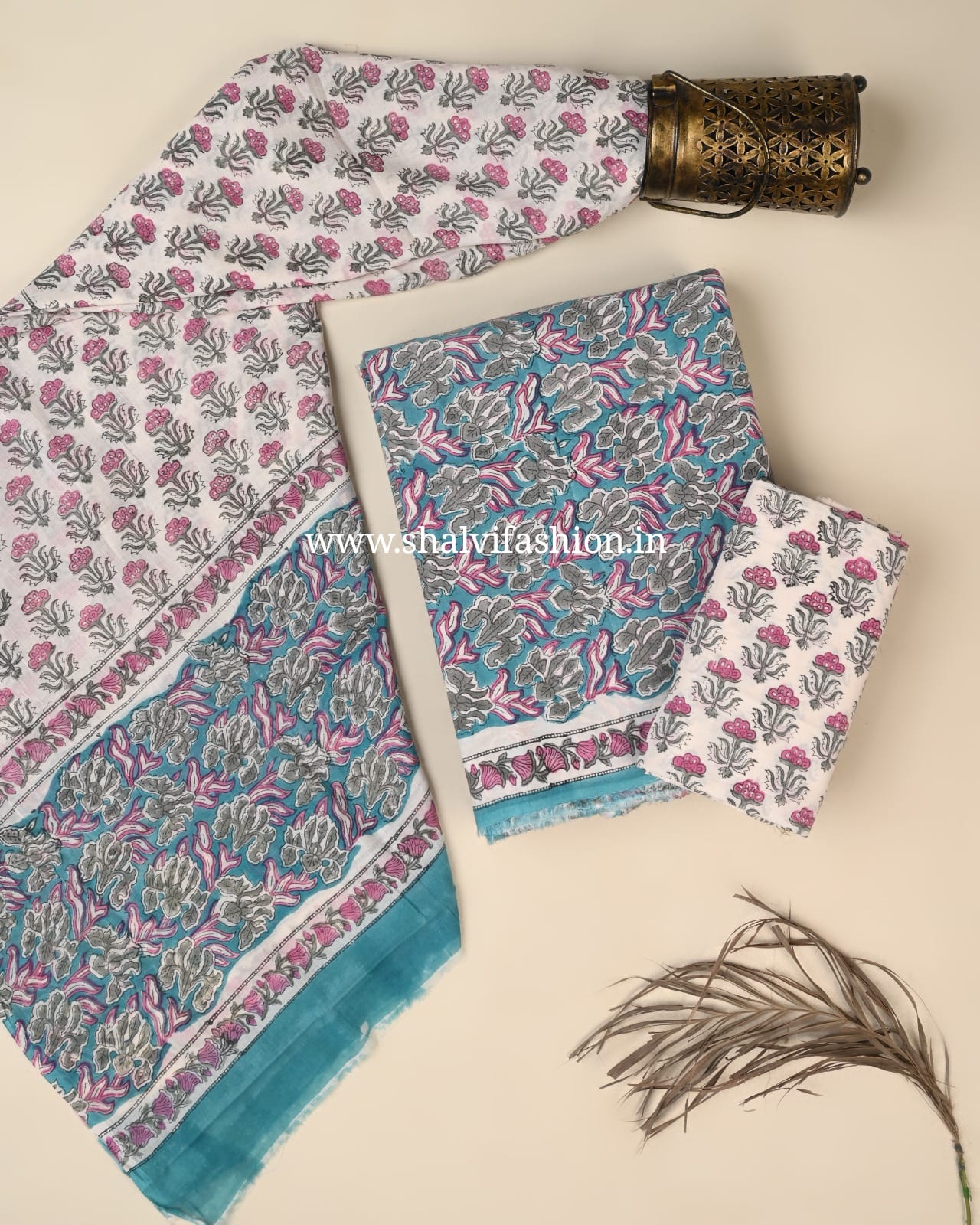 Shop sanganeri print cotton suits with mulmul dupatta (PRMUL661)