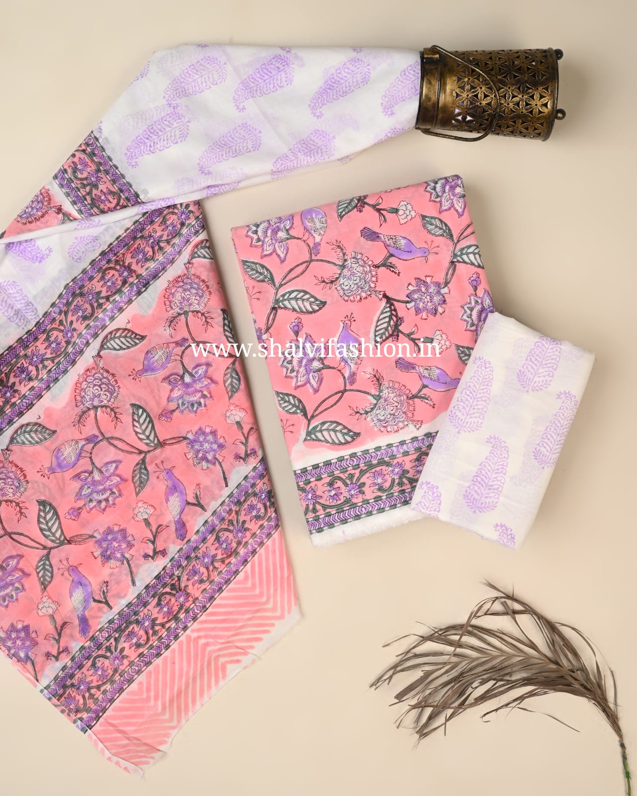 Shop jaipuri printed cotton suits with mulmul dupatta (PRMUL662)