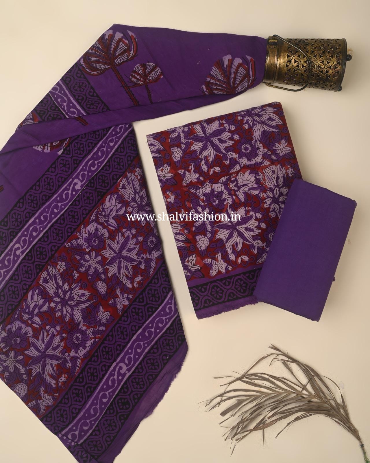 Shop jaipuri jahota print cotton suits with mulmul dupatta (PRMUL696)