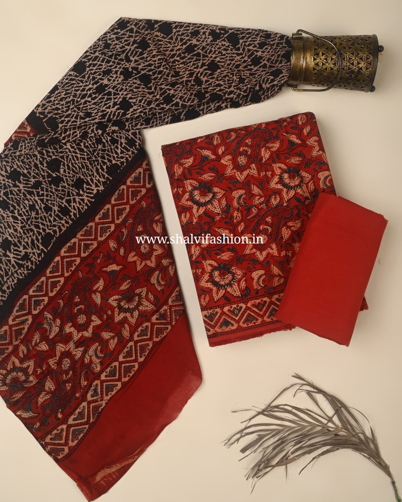 Shop block print cotton suits with mulmul dupatta (PRMUL701)