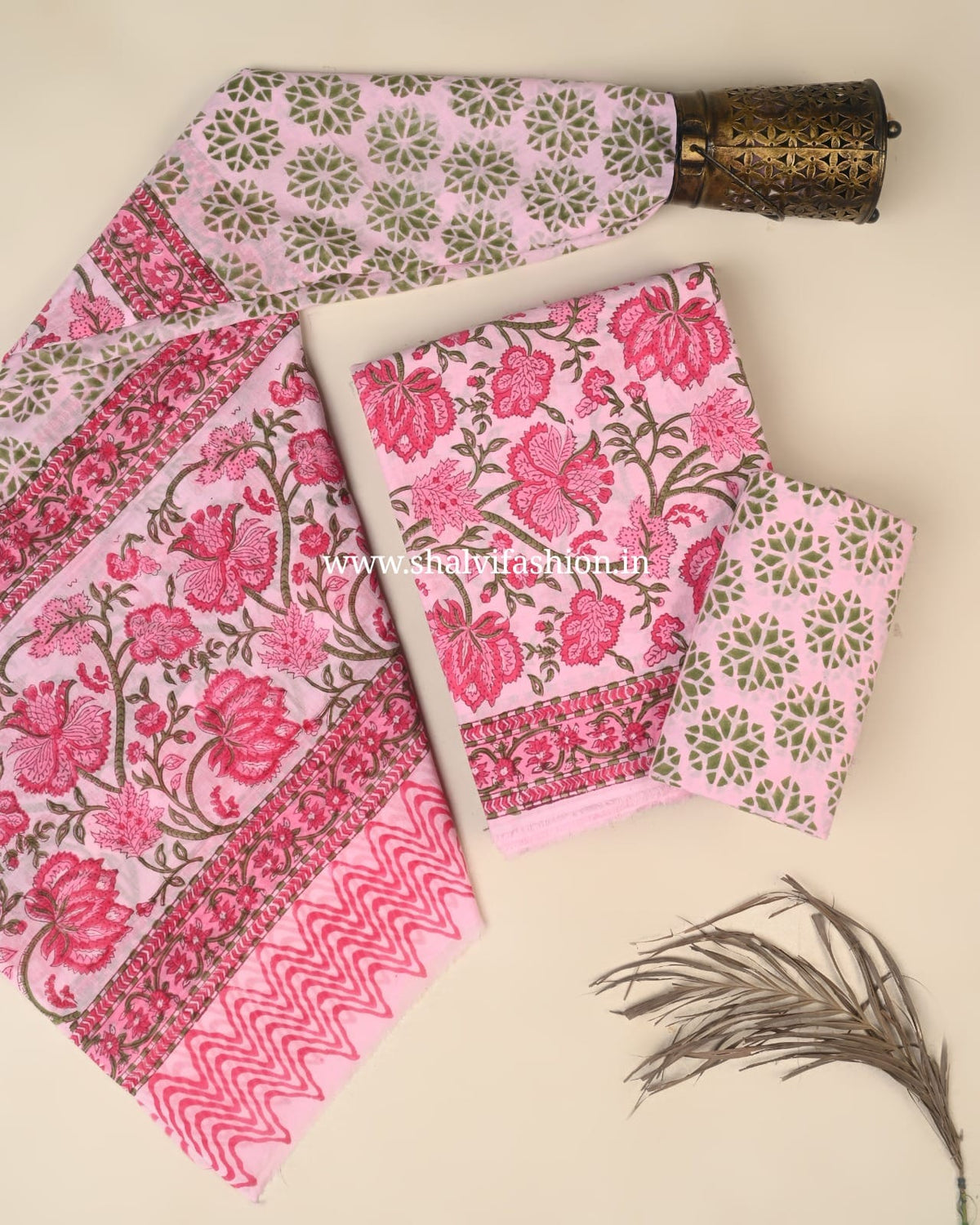 Shop hand block printed cotton suits with mulmul dupatta (PRMUL703)