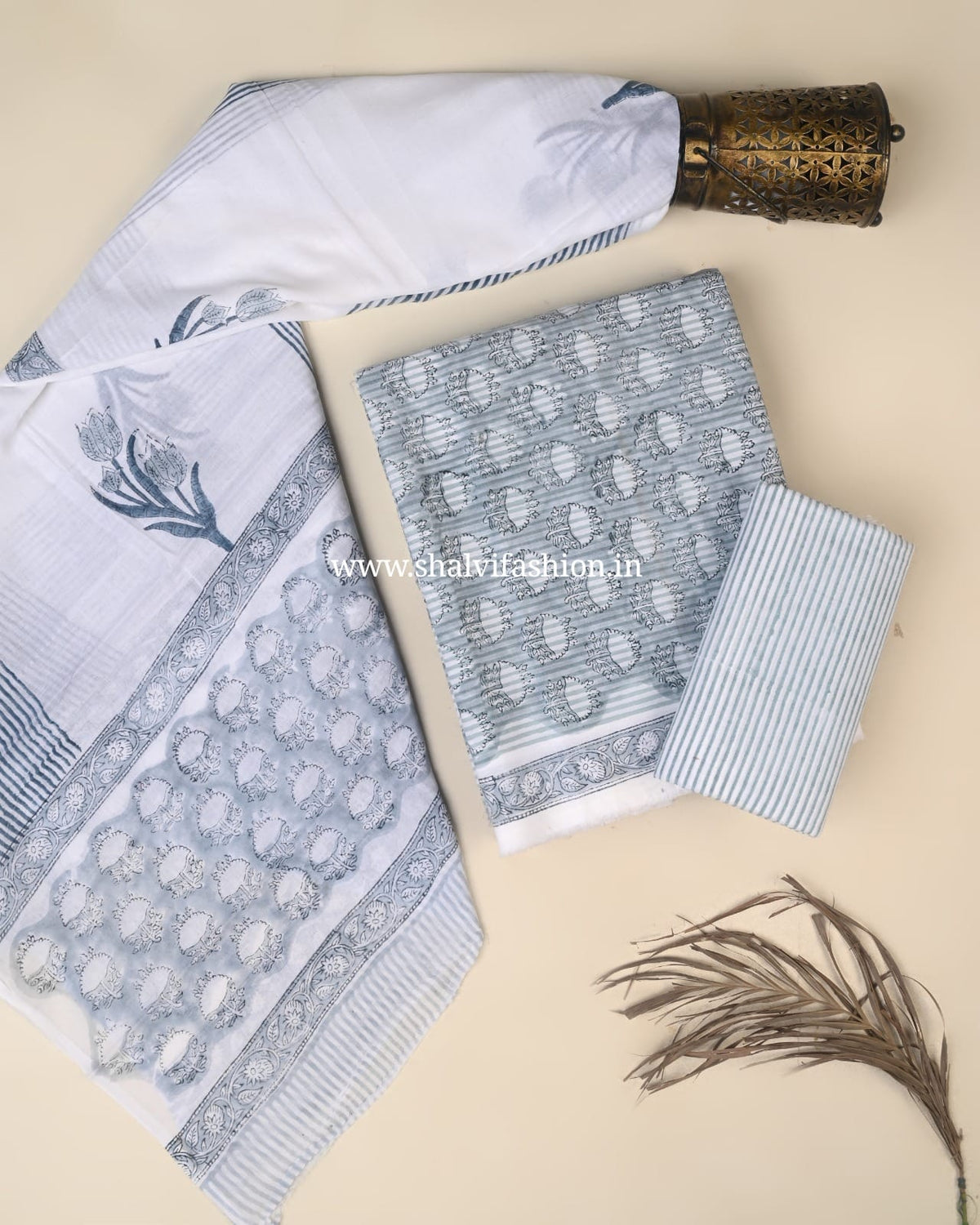 Shop jaipuri print cotton suits with mulmul dupatta (PRMUL704)