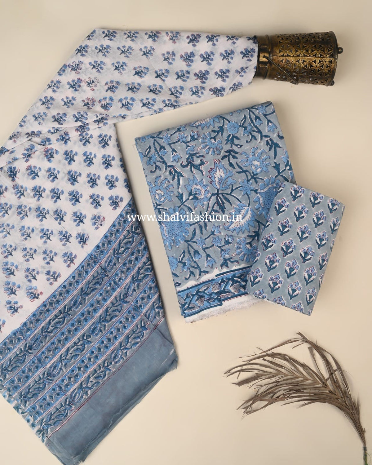 Shop jaipuri print cotton suits with mulmul dupatta (PRMUL706)