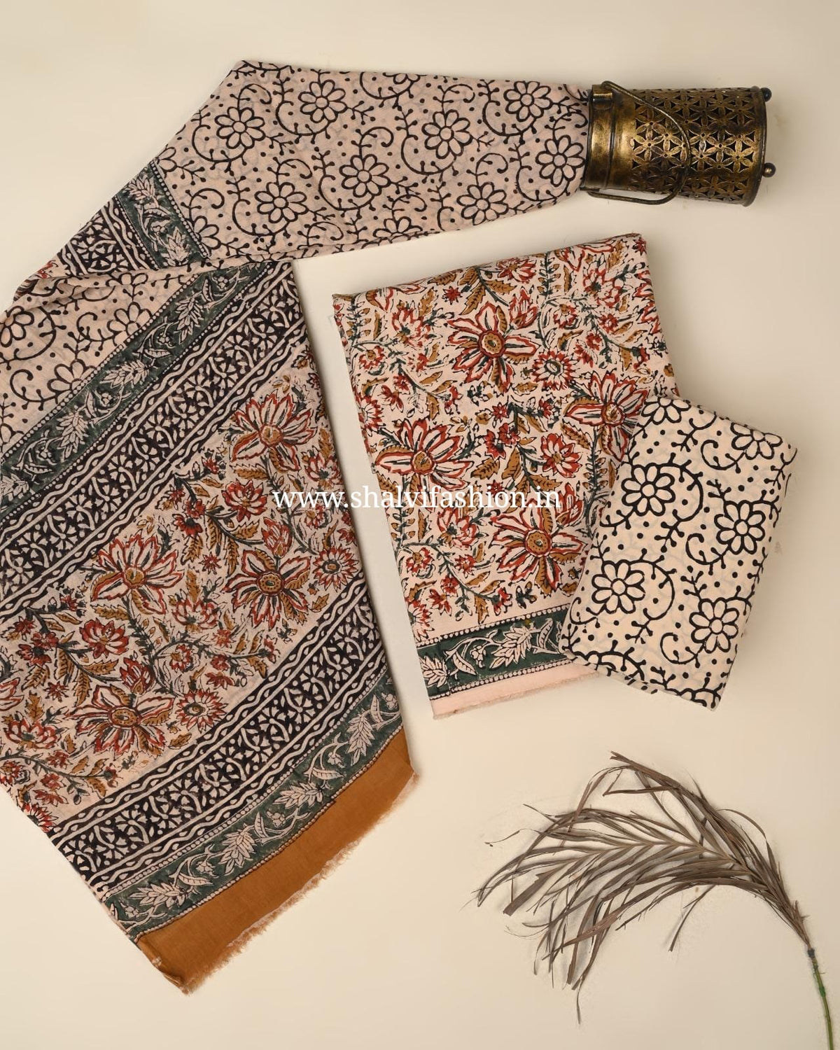 Shop block printed cotton suits with mulmul dupatta (PRMUL712)