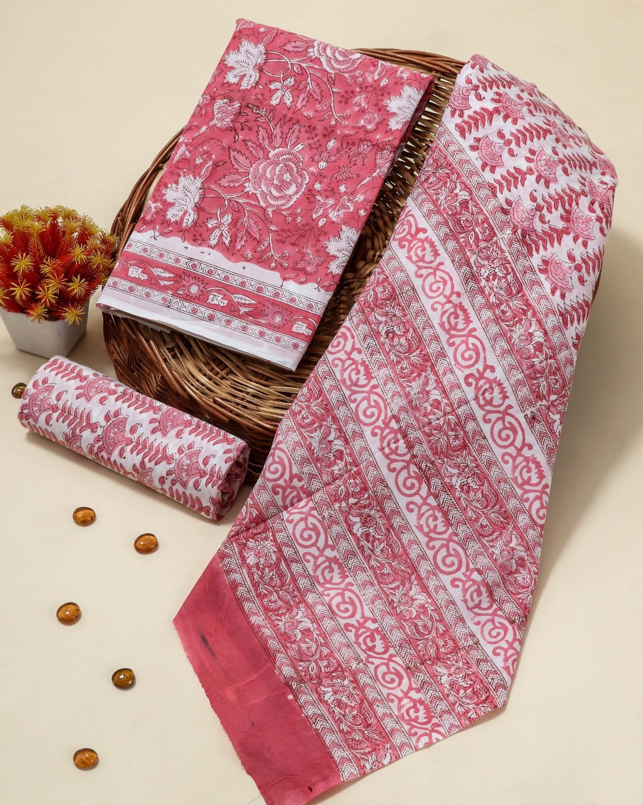 Shop block print cotton suits with mulmul dupatta in jaipur (PRMUL97)