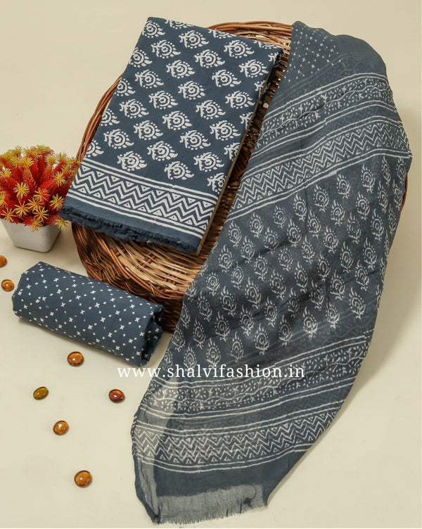 Shop unstitched cotton suits with chiffon dupatta (RCHF18)