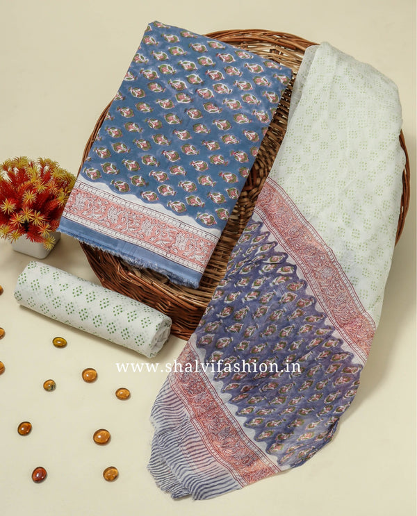 Shop jaipuri print cotton suits with chiffon dupatta (RCHF24)